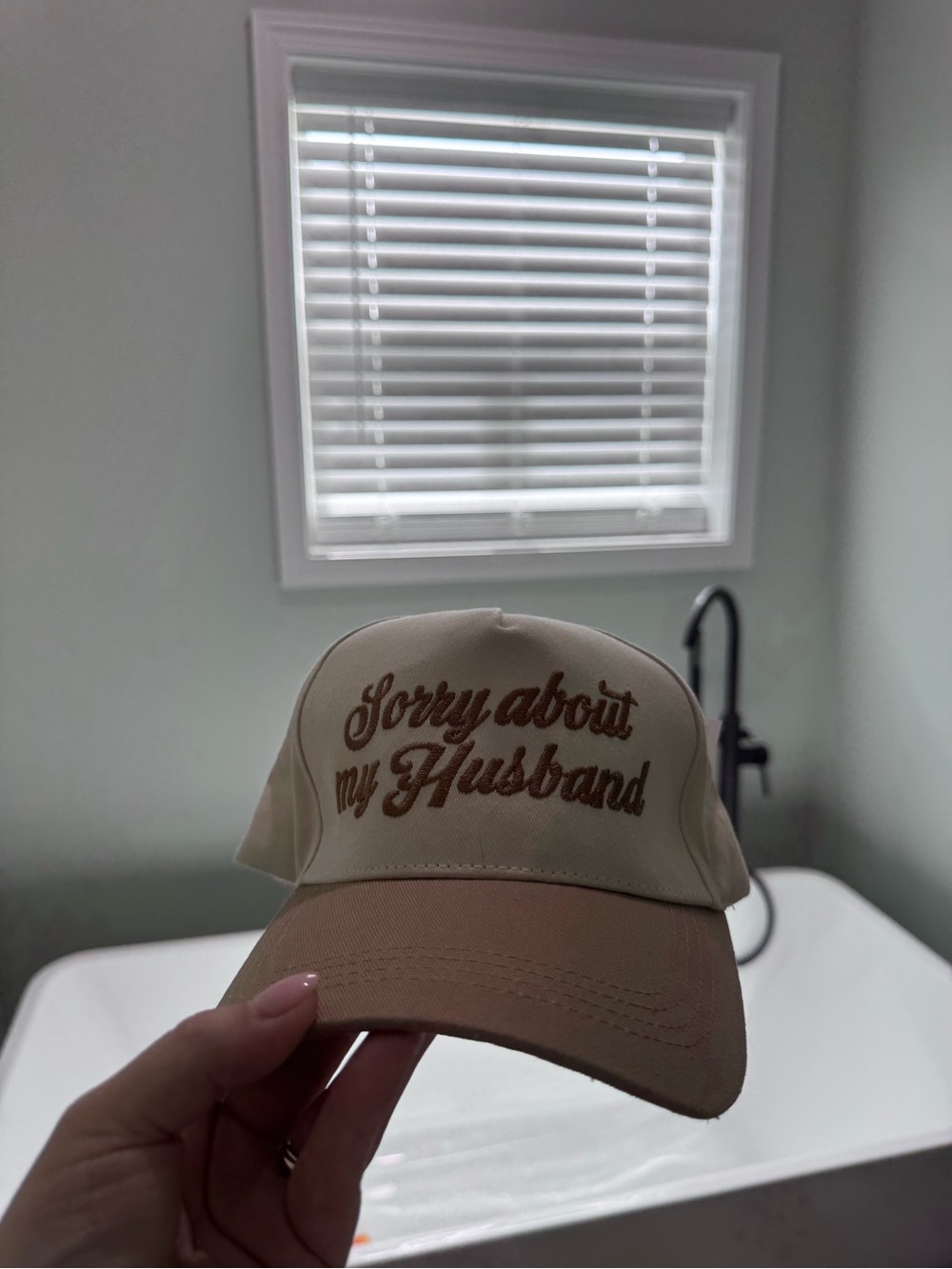 Sorry About My Husband Beige Embroidered Baseball Cap